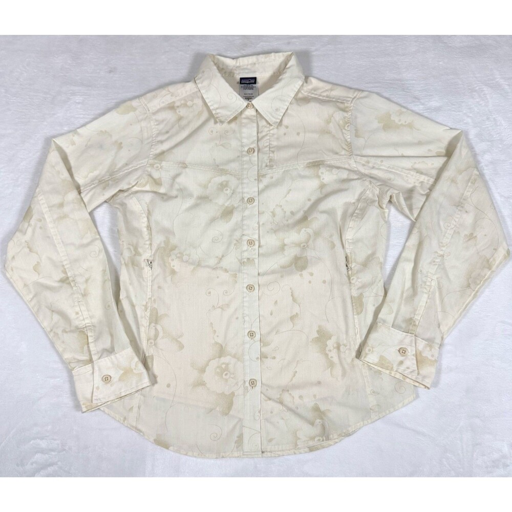 Patagonia Island Hopper Shirt Womens 6 Floral Roll Tab Long Sleeve Hiking Travel
